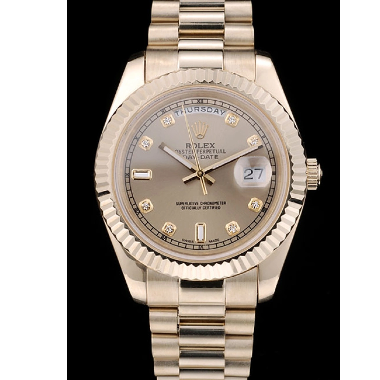 Good copy rolex watches Bezel Gold Rolex DayDate Gold Ribbed Swiss Stainless 41997 Dial Steel 0724